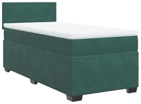 vidaXL Κρεβάτι Boxspring με Στρώμα Σκούρο Πράσινο 90x190 εκ. Βελούδινο