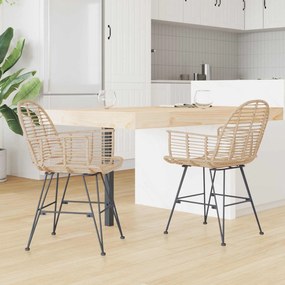 vidaXL Καρέκλα τραπεζαρίας 2 pcs Καλάμι και Σίδερο Φυσικό
