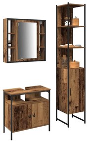 vidaXL Σετ Ντουλαπιών Μπάνιου 3 pcs Παλαιό ξύλο 33 x 33 x 185.5 εκ