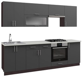 Έτοιμη Σύνθεση κουζίνας C2471.01 MDF Σκούρο Γκρί και Πάγκος HPL Μπέζ Μάρμαρο 250x47x200Υεκ. 250x47x200 εκ.