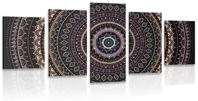 Εικόνα 5 τμημάτων Mandala με μοτίβο ήλιου σε μωβ τόνους - 100x50