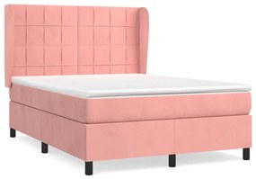 Κρεβάτι Boxspring με Στρώμα Ροζ 140x200 εκ. Βελούδινο - Ροζ