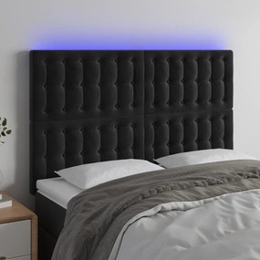 Κεφαλάρι Κρεβατιού LED Μαύρο 144x5x118/128 εκ. Βελούδινο - Μαύρο