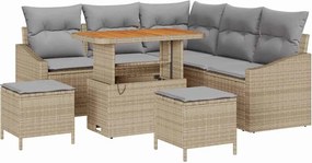 vidaXL Σετ Καναπέ Κήπου με μαξιλάρι 8 pcs Μπεζ Πολυ ράταν