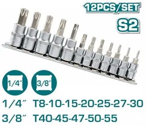 TOTAL THT1438121 Επαγγελματικό Σετ Καρυδάκια TORX 1/4" &amp; 3/8" 12ΤΕΜ