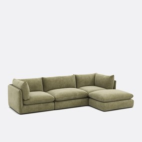 Τριθέσιος αρθρωτός καναπές με πουφ, από μελανζέ πολυεστέρα, MALO