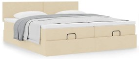 vidaXL Οθωμανικό κρεβάτι με στρώματα Κρέμα 180x200cm ύφασμα
