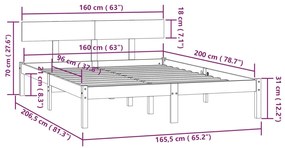 Πλαίσιο Κρεβατιού Γκρι 160 x 200 εκ. από Μασίφ Ξύλο Πεύκου - Γκρι