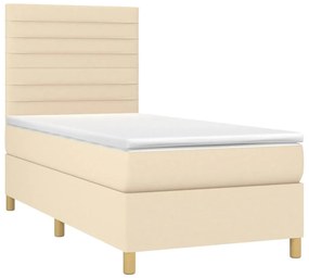 vidaXL Κρεβάτι Boxspring με Στρώμα & LED Κρεμ 90x200 εκ. Υφασμάτινο