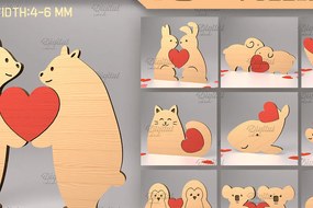 Σετ των 2 Intra απο ξύλο plywood 3mm-4mm πάχος παζλ Animal Heart Δίασταση 15x15 cm INTRAFABR-85986539