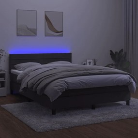 vidaXL Κρεβάτι Boxspring με Στρώμα & LED Σκ. Γκρι 140x190εκ. Βελούδινο