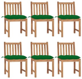 Καρέκλες Κήπου 6 τεμ. από Μασίφ Ξύλο Teak με Μαξιλάρια - Πράσινο