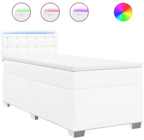 vidaXL Κρεβάτι Boxspring με Στρώμα Λευκό 90x190εκ. από Συνθετικό Δέρμα