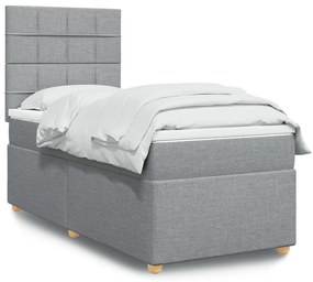 Κρεβάτι Boxspring με Στρώμα Ανοιχτό Γκρι 90x200 εκ. Υφασμάτινο