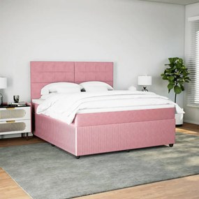 vidaXL Κρεβάτι Boxspring με Στρώμα Ροζ 180x200 εκ. Βελούδινο