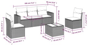 vidaXL Σαλόνι Κήπου Σετ 6 Τεμαχίων Καφέ Συνθετικό Ρατάν με Μαξιλάρια