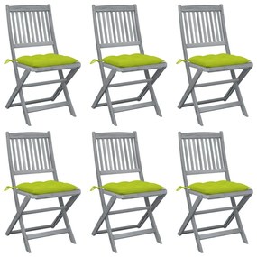 Καρέκλες Εξ. Χώρου Πτυσσόμενες 6 Τεμ. Ξύλο Ακακίας &amp; Μαξιλάρια - Πράσινο