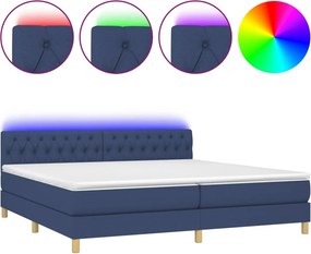 vidaXL Κρεβάτι Boxspring με Στρώμα &amp; LED Μπλε 200x200 εκ. Υφασμάτινο
