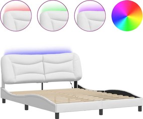 vidaXL Πλαίσιο κρεβατιού με LED χωρίς στρώμα Hvar Λευκό 160x200εκ.