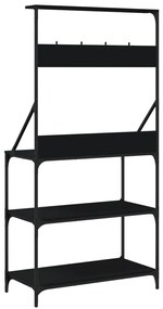 vidaXL Ραφιέρα Κουζίνας με Γάντζους και 4 Ράφια Μαύρη Επεξεργ. Ξύλο