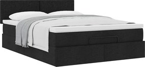 vidaXL Οθωμανικό κρεβάτι με στρώμα Μαύρο 140x190cm Ύφασμα