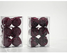 Χριστουγεννιάτικες Μπάλες Μπορντό 80mm Σετ 6Τμχ Σε 2 Σχέδια