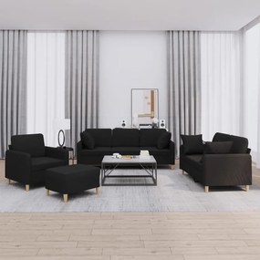 vidaXL Σετ Σαλονιού 4 Τεμαχίων Μαύρο Υφασμάτινο με Μαξιλάρια