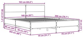 Πλαίσιο Κρεβατιού Καφέ Δρυς 160x200 εκ. Επεξ. Ξύλο &amp; Μέταλλο - Καφέ