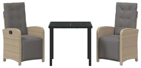 vidaXL Σέτ φαγητού για κήπο 3 pcs Μπεζ συνθετικό ρατάν