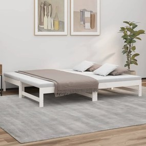 Καναπές Κρεβάτι Συρόμενος Λευκός 2x(75x190) εκ. από Μασίφ Πεύκο