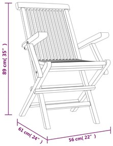 Καρέκλες Κήπου Πτυσσόμενες 2 τεμ. Γκρι 56x61x89 εκ. Μασίφ Teak - Καφέ