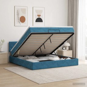 vidaXL Κρεβάτι Ottoman με Στρώμα και LED Σκούρο Μπλε 140 x 190 cm