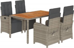 vidaXL Σετ Τραπεζαρίας Κήπου 5 τεμ. Γκρι Συνθ. Ρατάν με Μαξιλάρια