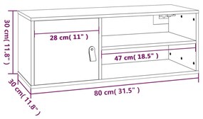 Ντουλάπι Τοίχου γκρί 80 x 30 x 30 εκ. από Μασίφ Ξύλο Πεύκου - Γκρι