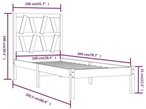 Πλαίσιο Κρεβατιού Καφέ Μελί 100 x 200 εκ. Μασίφ Ξύλο Πεύκου - Καφέ