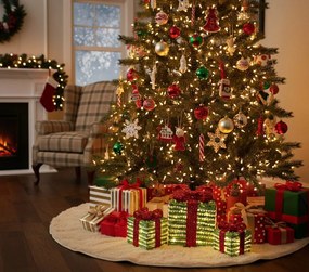 Σετ green silver rattan gift box red bow