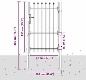 vidaXL Πύλη Φράχτη Γκρι 100 x 150 cm Χάλυβας με Επικάλυψη Πούδρας