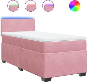 vidaXL Κρεβάτι Boxspring με Στρώμα Ροζ 90x200 εκ. Βελούδινο