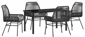 vidaXL Σέτ φαγητού για κήπο 5 pcs Μαύρο συνθετικό ρατάν