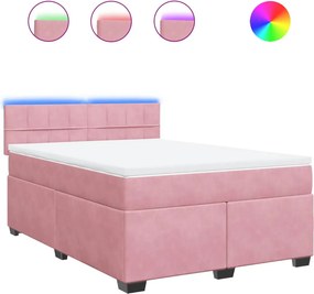 vidaXL Κρεβάτι Boxspring με Στρώμα Ροζ 140x200 εκ. Βελούδινο