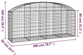 Συρματοκιβώτιο Τοξωτό 200x50x80/100εκ. από Γαλβανισμένο Χάλυβα - Ασήμι