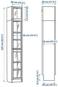 BILLY/OXBERG βιβλιοθήκη με γυάλινες πόρτες/μονάδα επέκτασης ύψους, 40x30x237 cm 794.833.59
