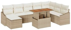 vidaXL Σέτ φαγητού για κήπο με μαξιλάρι 9 pcs Μπεζ, Κρέμα