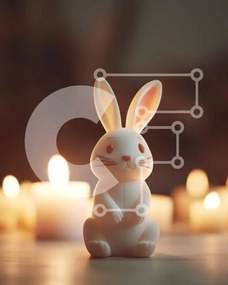 Intra Συλλεκτικό Ξύλινο Παζλ Plywood 4mm - Λευκό ειδώλιο λαγουδάκι με αναμμένα κεριά Σε Ξύλινο Κουτί - Διαστάσεις Puzzle: 10x10 cm – 25 κομμάτια