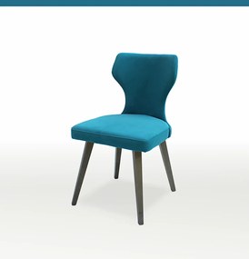 Ξύλινη-βελούδινη καρέκλα Selini τιρκουαζ-καφέ 87,5x48,5x48,5x44,5cm, FAN1234