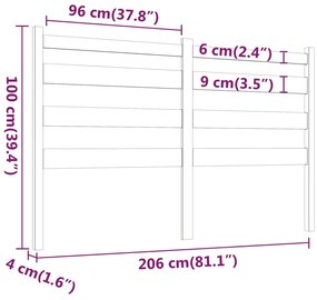 Κεφαλάρι Κρεβατιού Γκρι 206 x 4 x 100 εκ. από Μασίφ Ξύλο Πεύκου - Γκρι