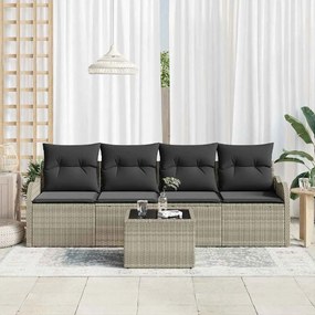 vidaXL Σετ Καναπέ Κήπου 5 Τεμαχίων με Μαξιλάρια σε Ανοιχτό Γκρι Χρώμα, Πολυ Ράττα