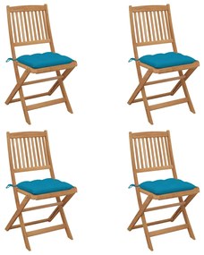 3064690 vidaXL Καρέκλες Κήπου Πτυσσόμενες 4 τεμ Μασίφ Ξύλο Ακακίας &amp; Μαξιλάρια Μπλε, 1 Τεμάχιο