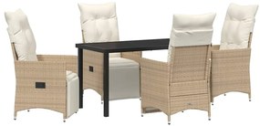 vidaXL Σέτ φαγητού για κήπο με μαξιλάρι 5 pcs Μπεζ Πολυ ράταν