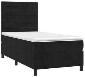 vidaXL Κρεβάτι Boxspring με Στρώμα & LED Μαύρο 90x190 εκ. Βελούδινο